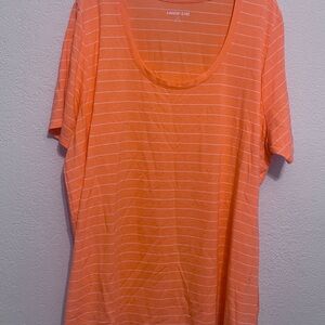 Lands' End Coral and White Striped Tee